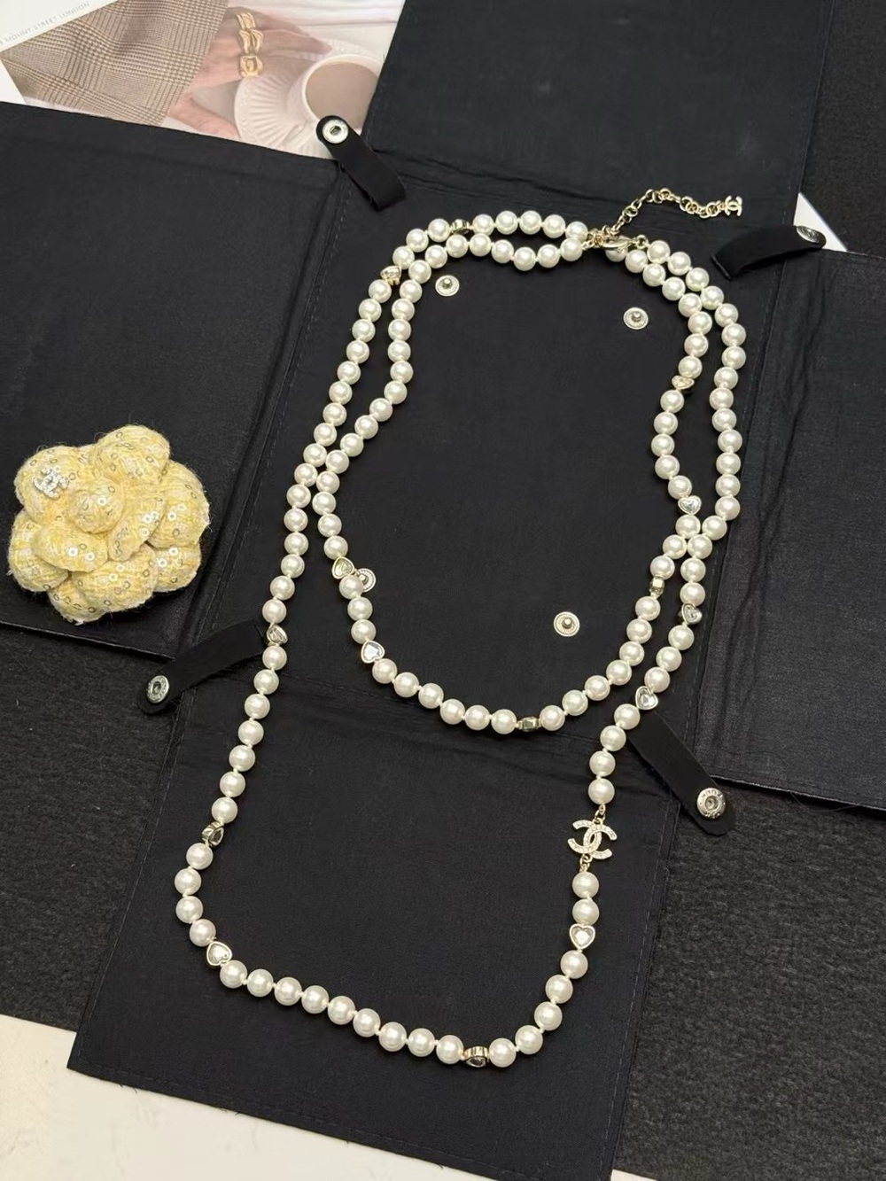 Elegant Double-Strand Pearl Necklace with Gold Accents